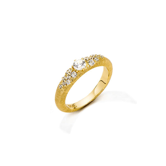 Brushed gold and zirconia ring