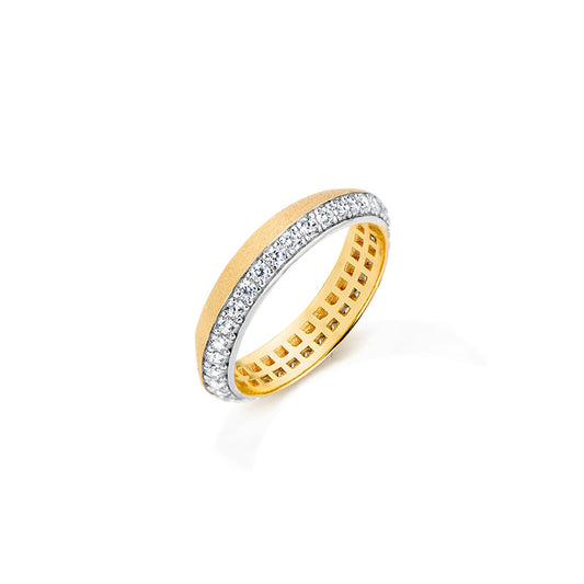 Hand Brushed Patchwork Gold Row Diamond Ring Stackable