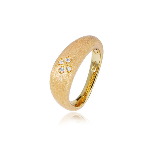 Sterling Silver Small Flower Gold Tone Brushed Ring