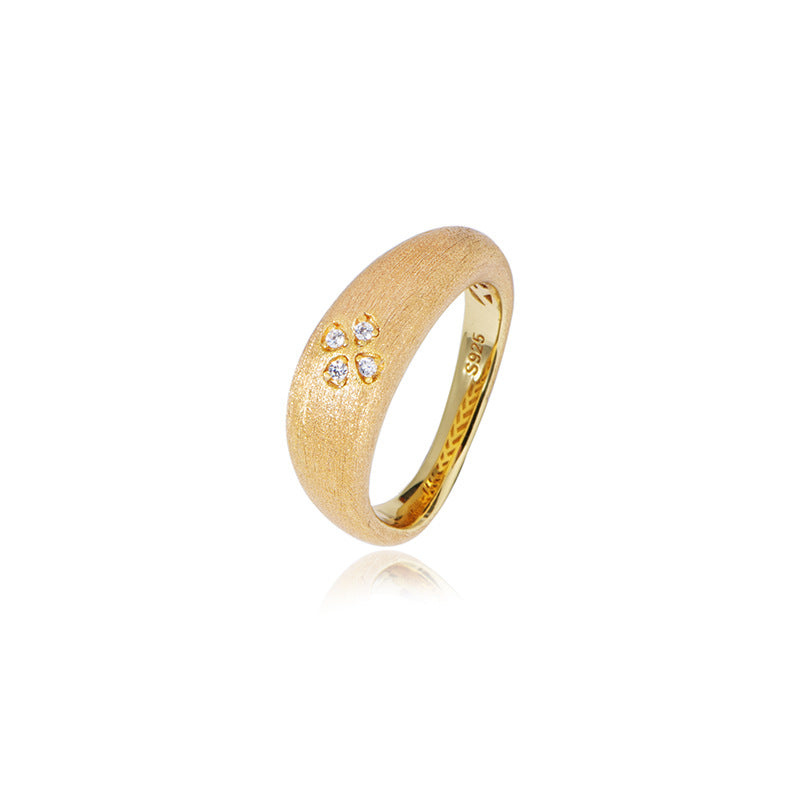 Sterling Silver Small Flower Gold Tone Brushed Ring