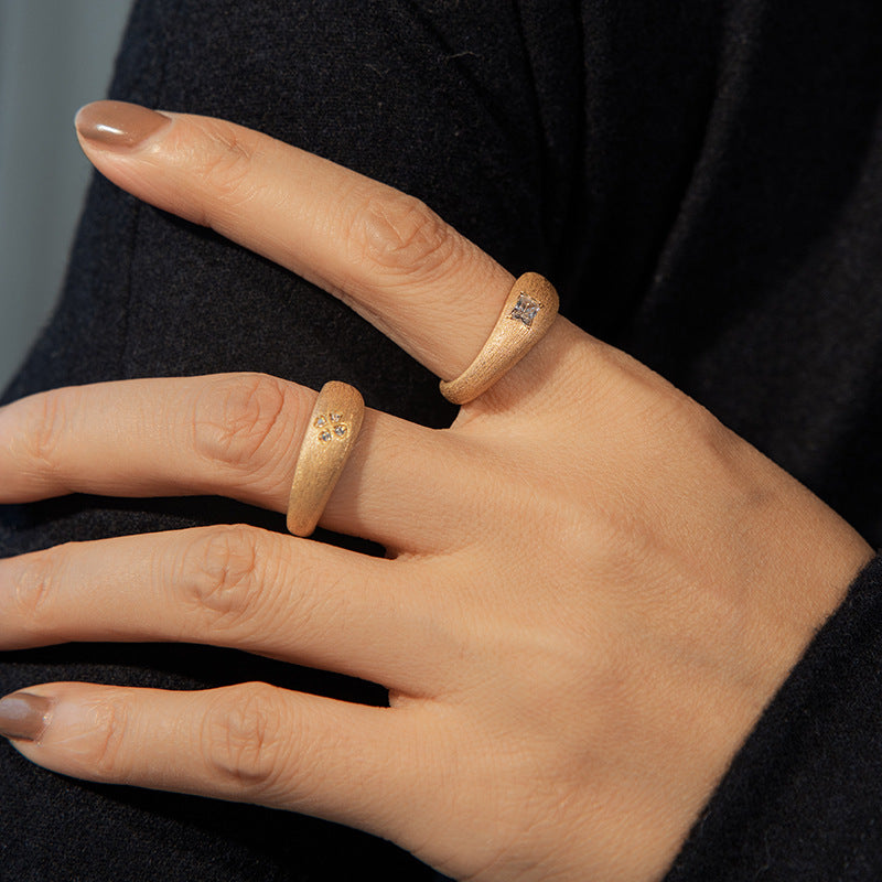 Sterling Silver Small Flower Gold Tone Brushed Ring