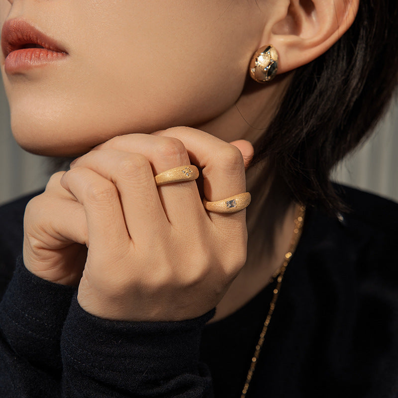 ins style sterling silver and gold brushed ring