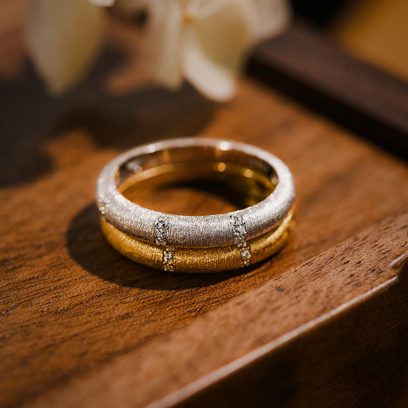 Brushed Satin with Zirconia Vintage Couple's Ring