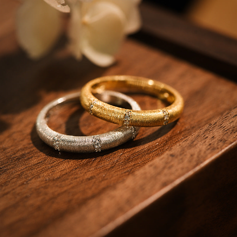Brushed Satin with Zirconia Vintage Couple's Ring