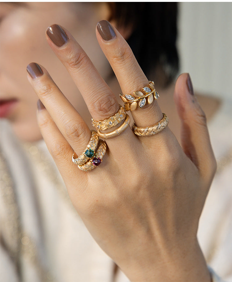 Brushed Satin with Zirconia Vintage Couple's Ring