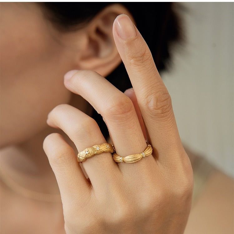 Antique brushed and wrought diamond ring