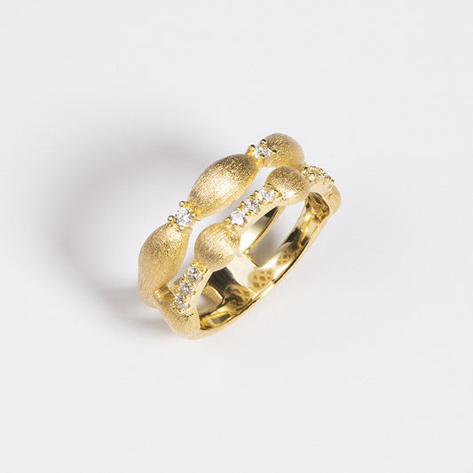 Double Stacked Brushed Sterling Silver Ring