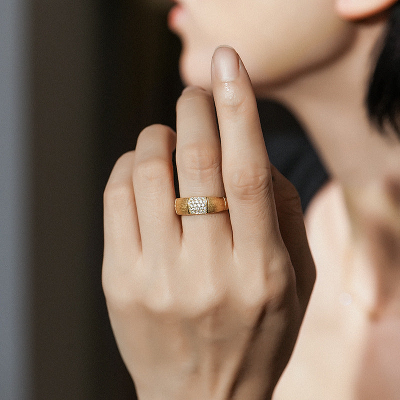 Simple Geometric Square Micro Zirconia Brushed Ring