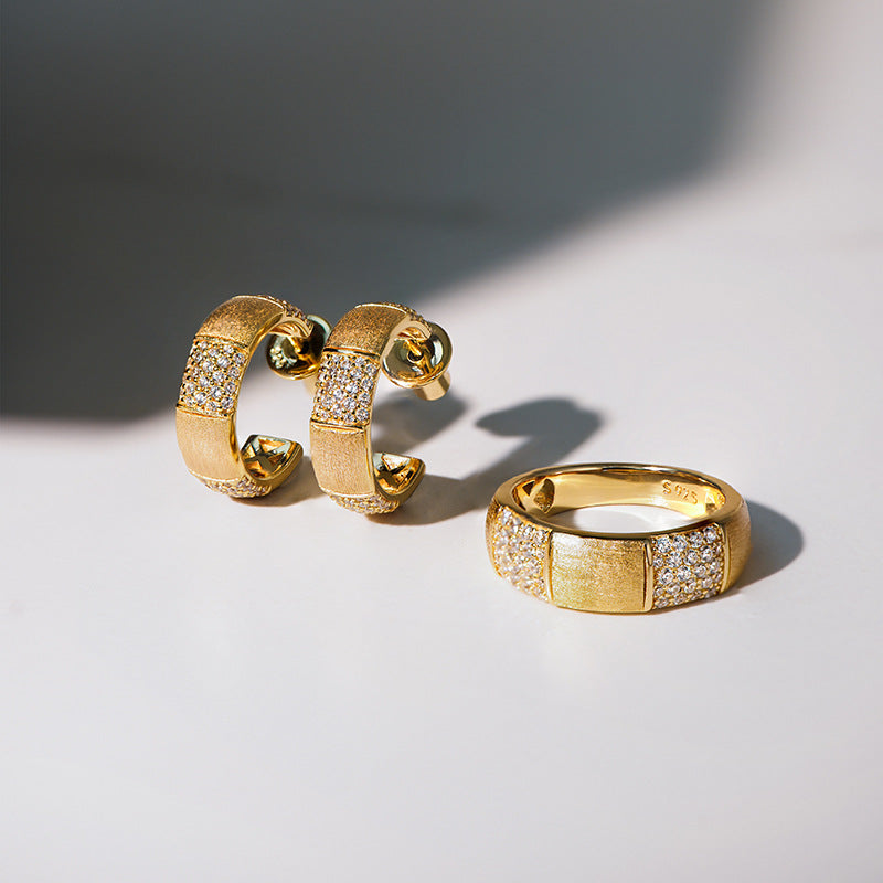 Simple Geometric Square Micro Zirconia Brushed Ring
