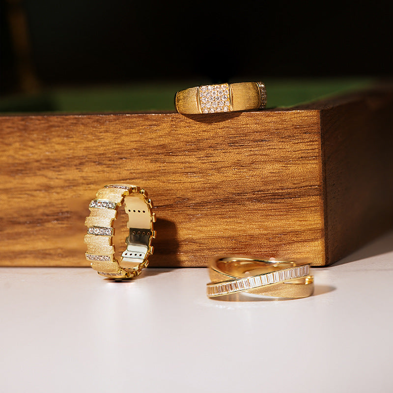Simple Geometric Square Micro Zirconia Brushed Ring