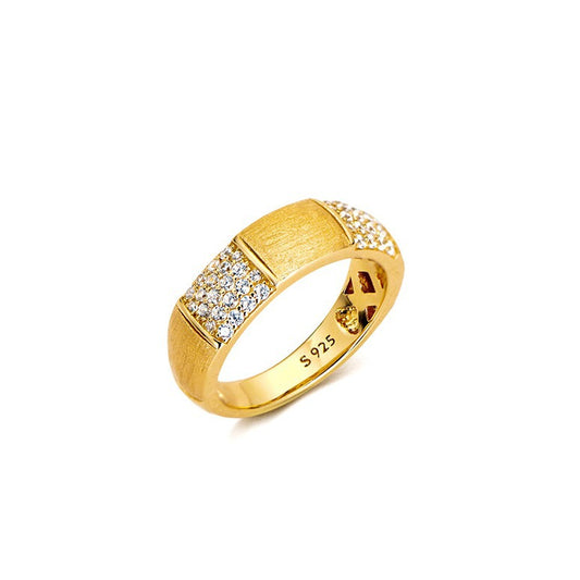 Simple Geometric Square Micro Zirconia Brushed Ring