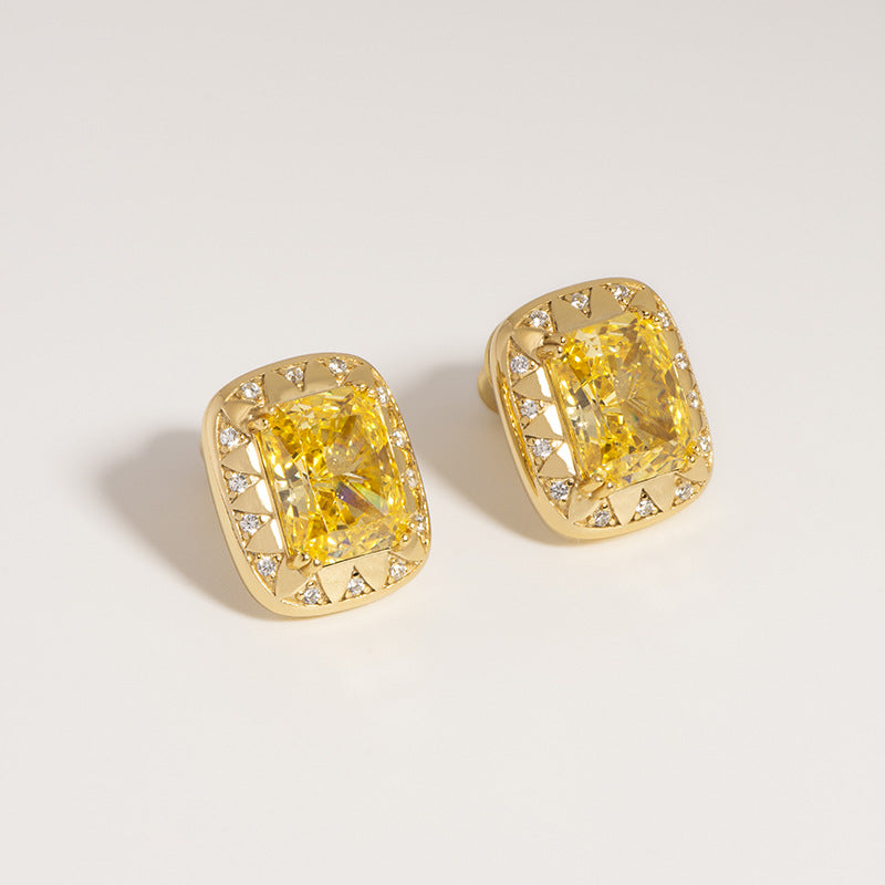 Little Square Yellow Zirconia Earrings