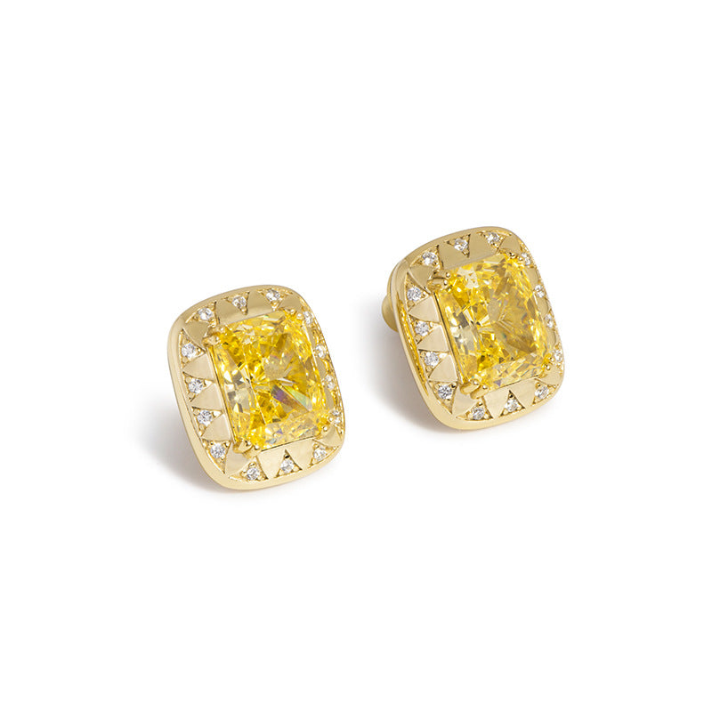 Little Square Yellow Zirconia Earrings