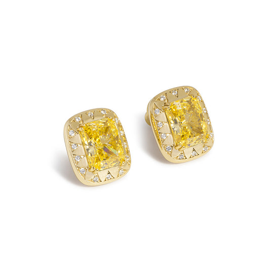 Little Square Yellow Zirconia Earrings