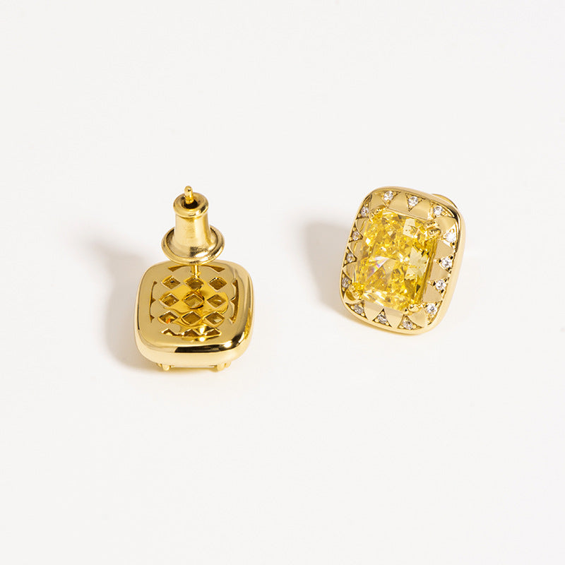 Little Square Yellow Zirconia Earrings
