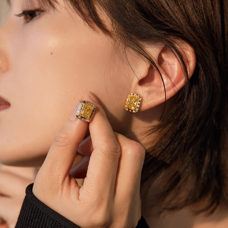 Little Square Yellow Zirconia Earrings