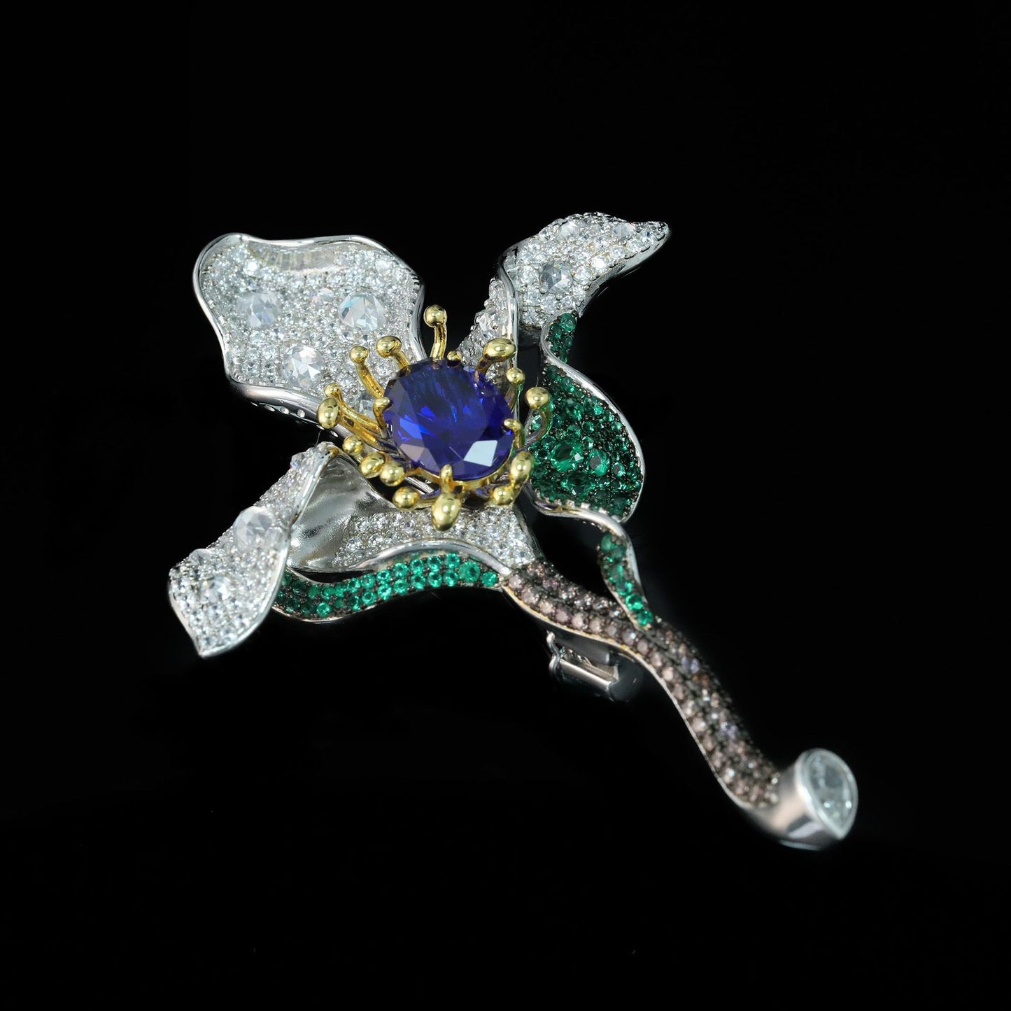 High Carbon Diamond Royal Blue Cindychao Floral Flower Genie Brooch