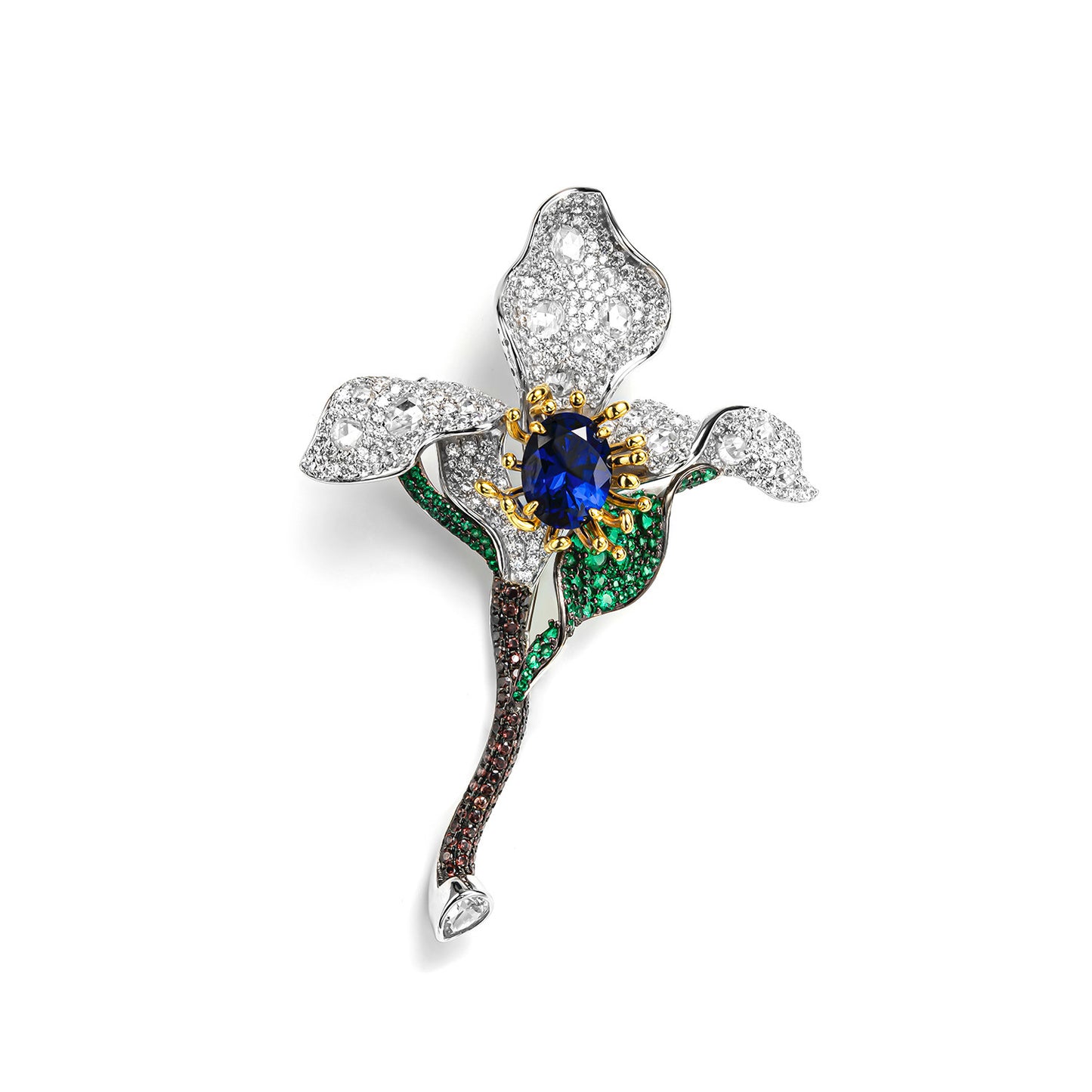 High Carbon Diamond Royal Blue Cindychao Floral Flower Genie Brooch