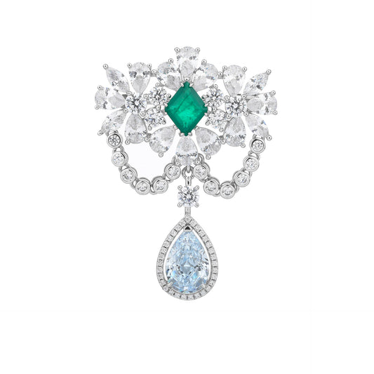 Bow Diamond Brooch Emerald Necklace Pendant Corsage