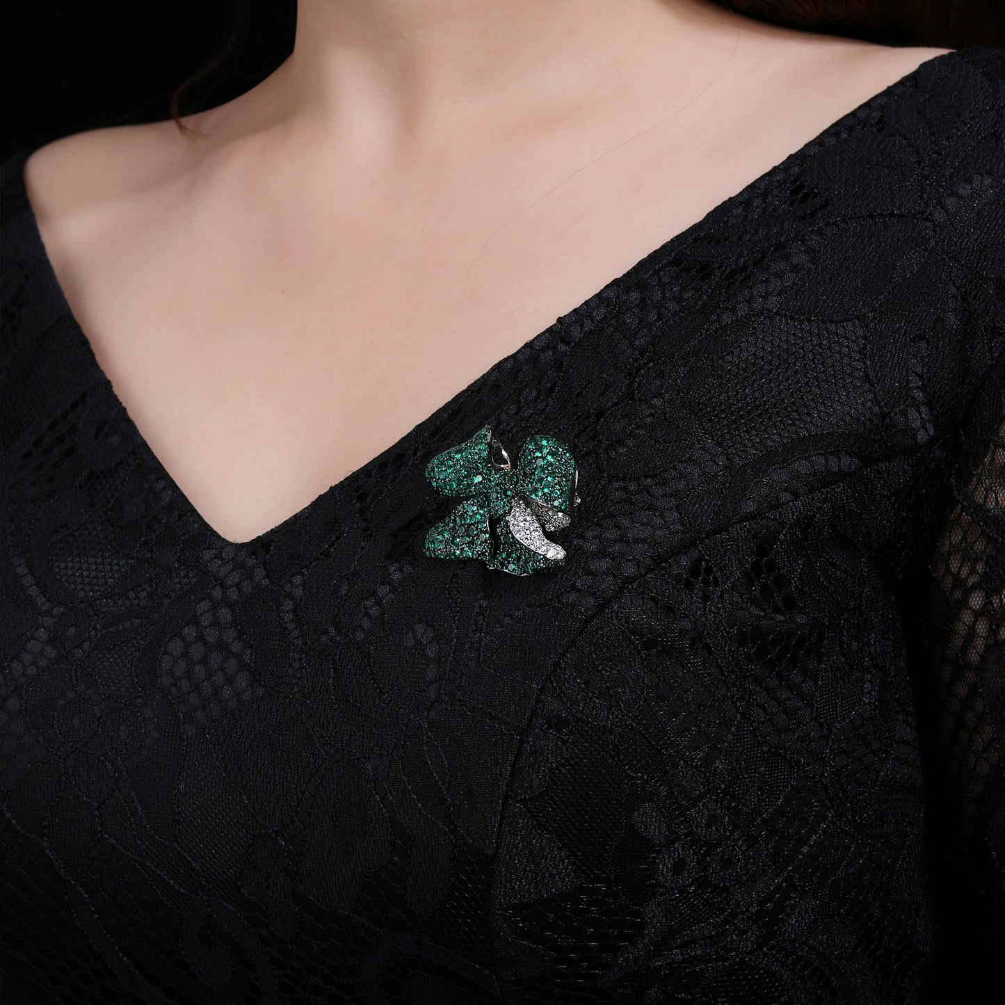 Bow Petal Diamond Brooch Green Hundred High-end Corsage