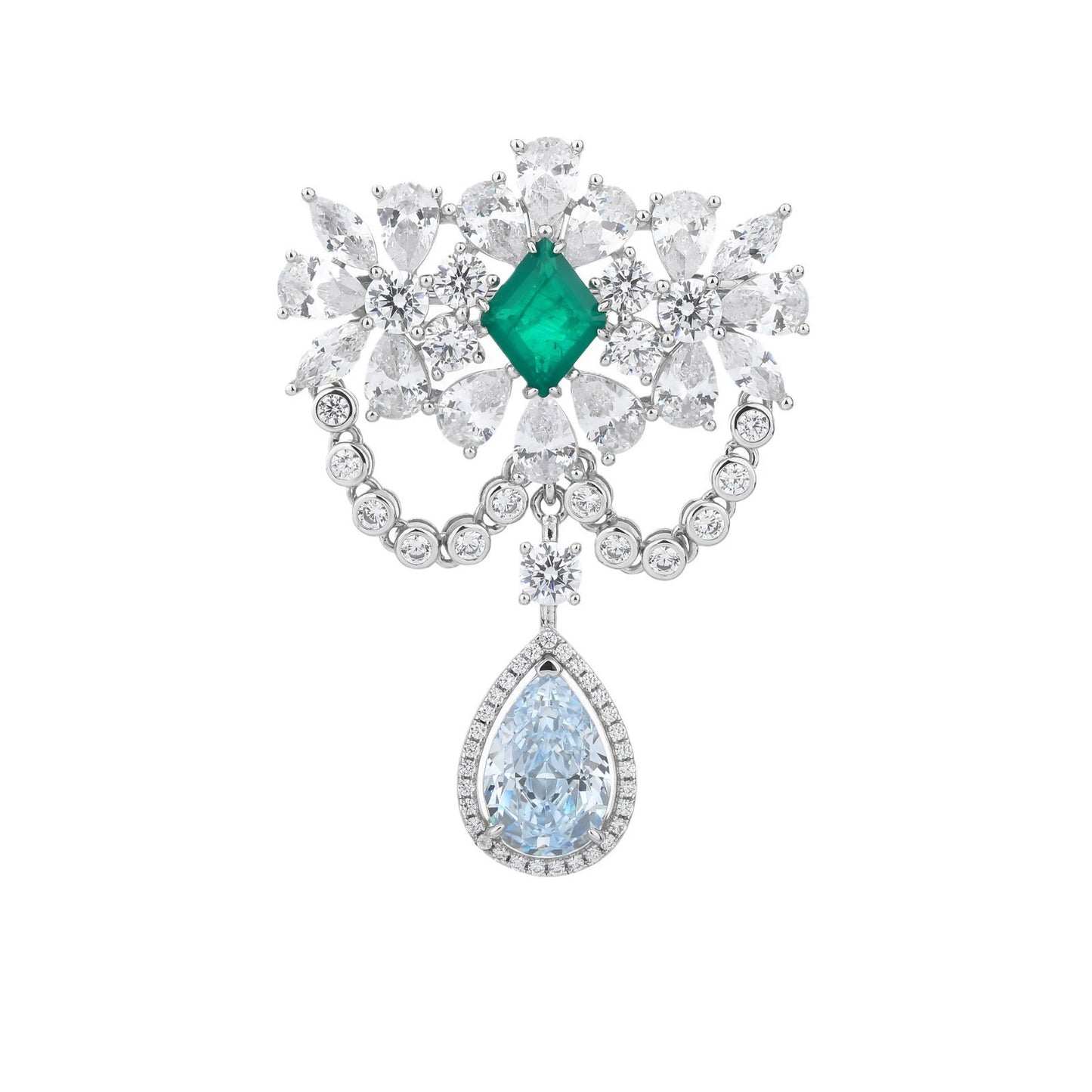 Bow Diamond Brooch Emerald Necklace Pendant Corsage