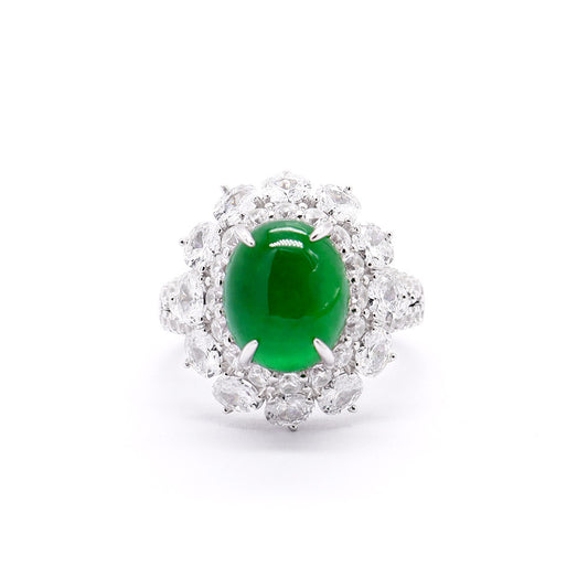 Silver and Chalcedony Rose Cut Egg Faceted Imperial Green Ring