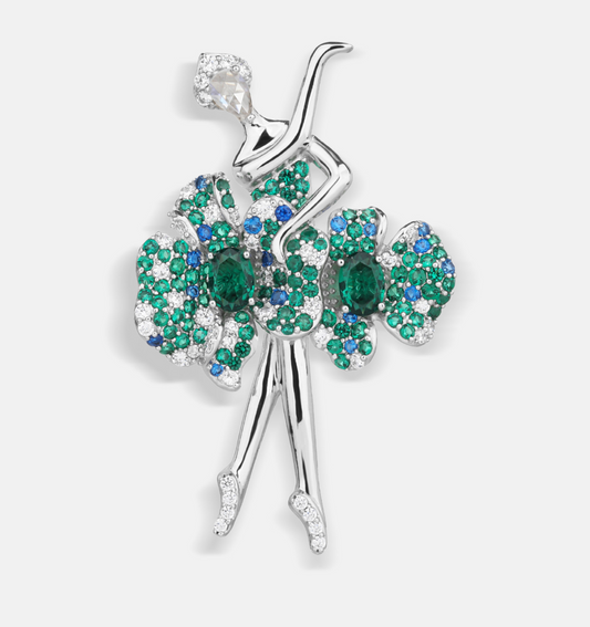 Dancing Girl Diamond Brooch Green Necklace Pendant Dual Purpose Corsage