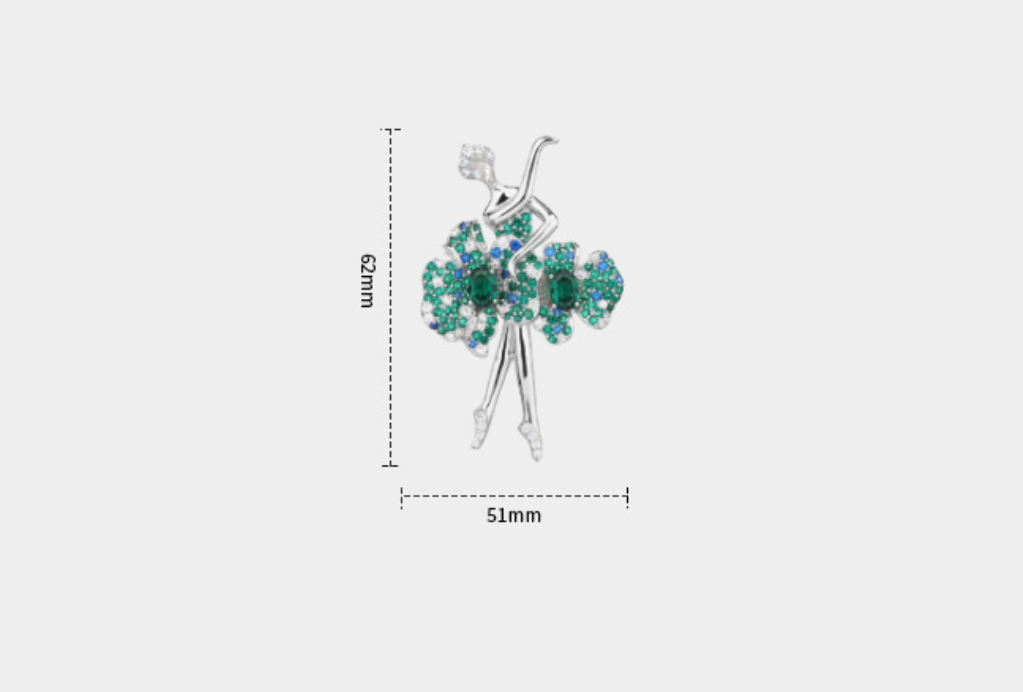 Dancing Girl Diamond Brooch Green Necklace Pendant Dual Purpose Corsage