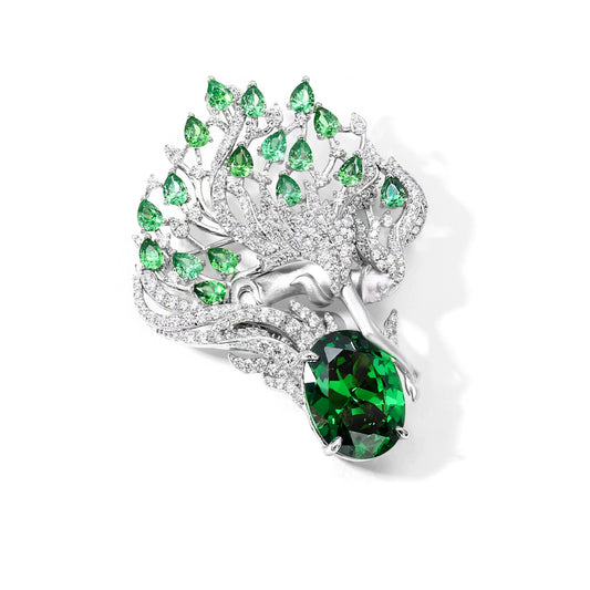 Silver Green Diamond Angel Brooch Necklace Pendant Dual Purpose Corsage