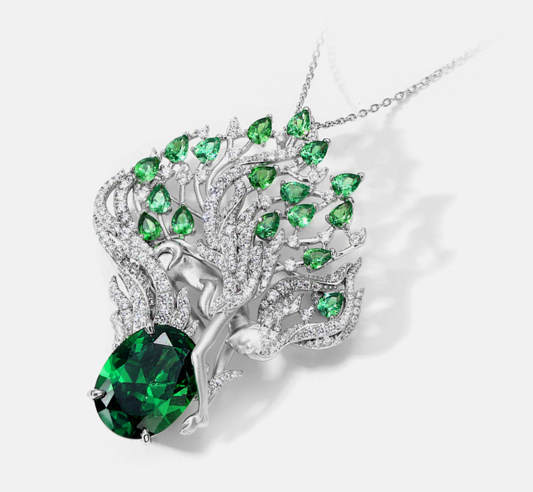 Silver Green Diamond Angel Brooch Necklace Pendant Dual Purpose Corsage