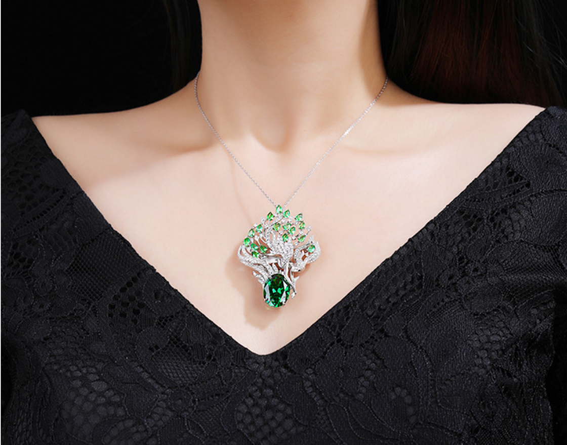 Silver Green Diamond Angel Brooch Necklace Pendant Dual Purpose Corsage