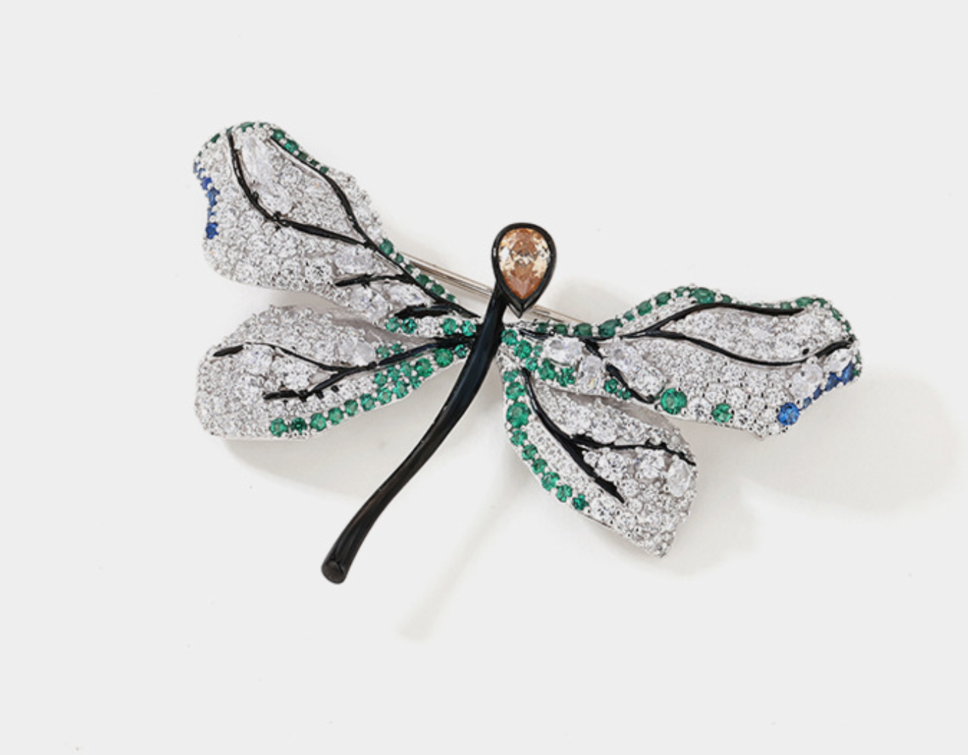 Dragonfly Diamond Brooch Green Premium Feeling Niche Versatile Corsage