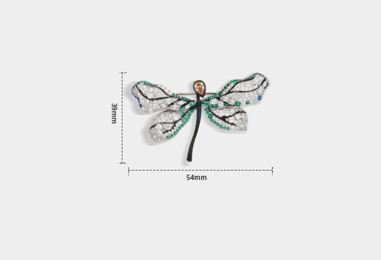 Dragonfly Diamond Brooch Green Premium Feeling Niche Versatile Corsage