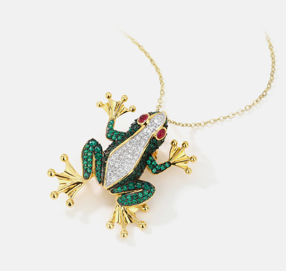 Green and Gold Frog Diamond Brooch Premium Hundred Corsages