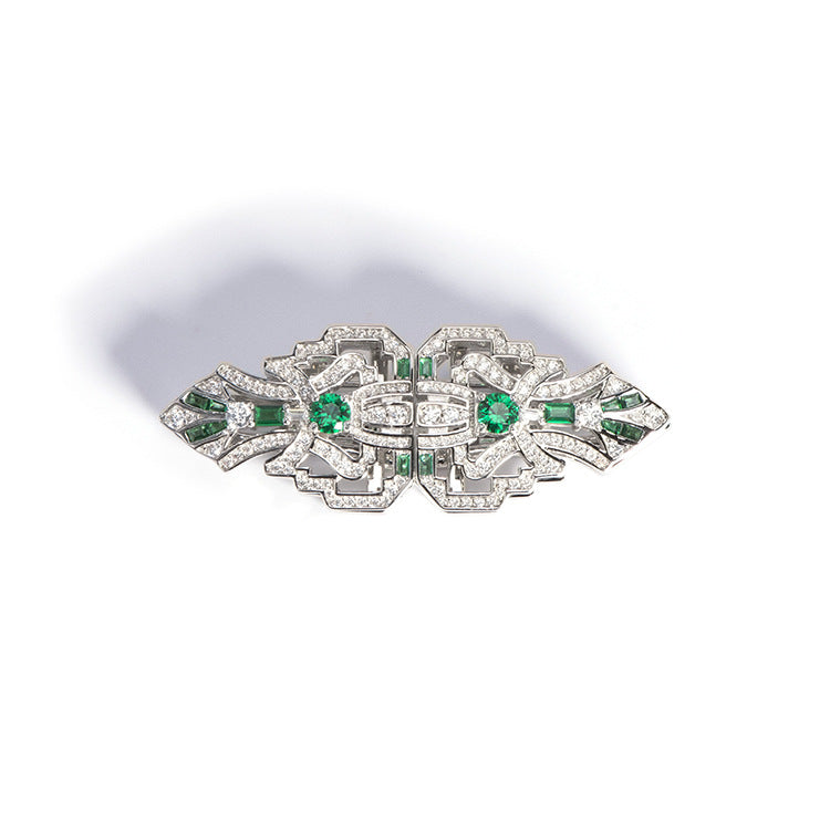 Green vintage high grade pin clip spinel double clip brooch removable