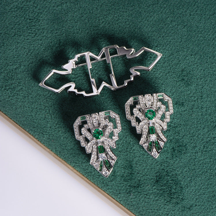 Green vintage high grade pin clip spinel double clip brooch removable
