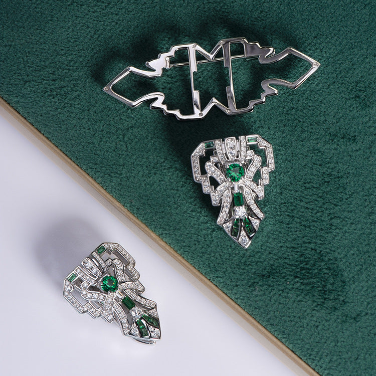 Green vintage high grade pin clip spinel double clip brooch removable