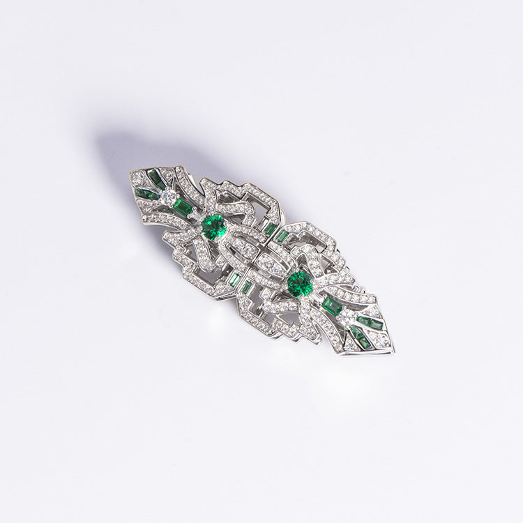 Green vintage high grade pin clip spinel double clip brooch removable