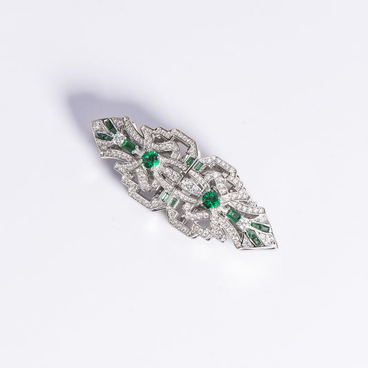 Green vintage high grade pin clip spinel double clip brooch removable