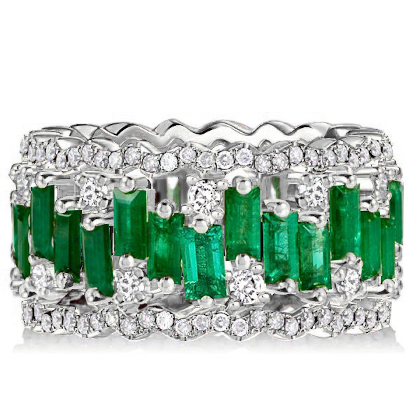Emerald Baguette Cut High Carbon Diamond Ring