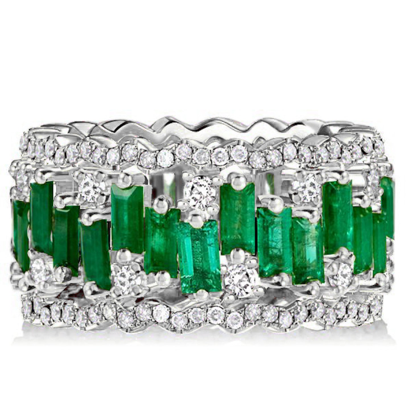 Emerald Baguette Cut High Carbon Diamond Ring