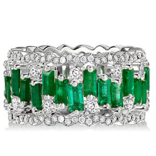 Emerald Baguette Cut High Carbon Diamond Ring
