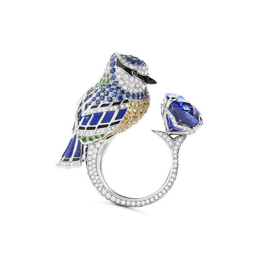Royal Blue Animal Parrot Bird Tits Blue High Carbon Diamond Ring