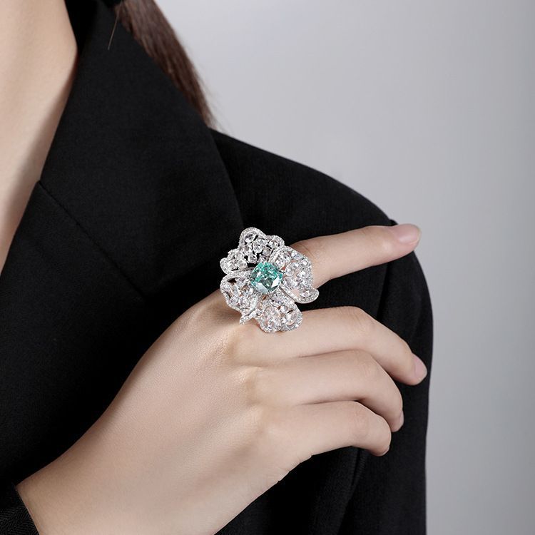 Aquamarine Paraiba Floral High Carbon Diamond Ring