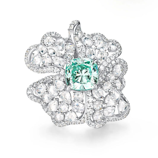 Aquamarine Paraiba Floral High Carbon Diamond Ring