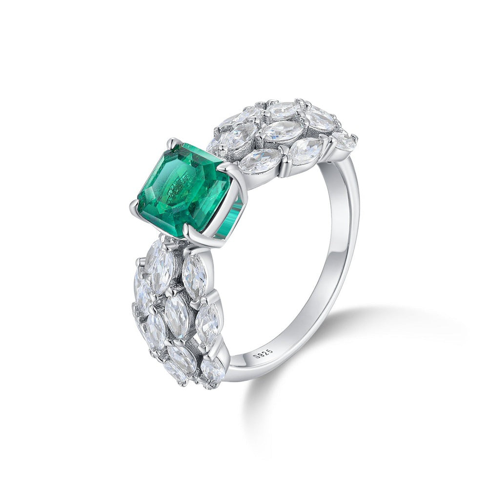 EmeChamfered Square Emerald Halo Ringrald Halo Ring