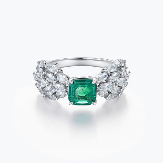 EmeChamfered Square Emerald Halo Ringrald Halo Ring