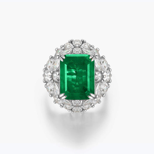 Woodwork Green Emerald Halo Ring