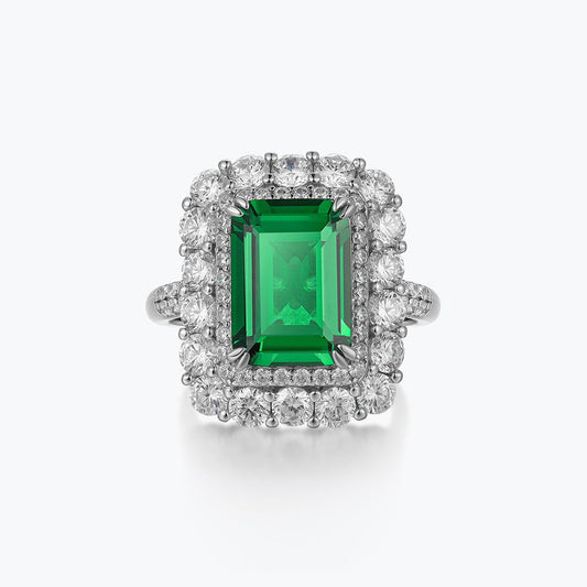 Light Luxury Style Sterling Silver Emerald Ring