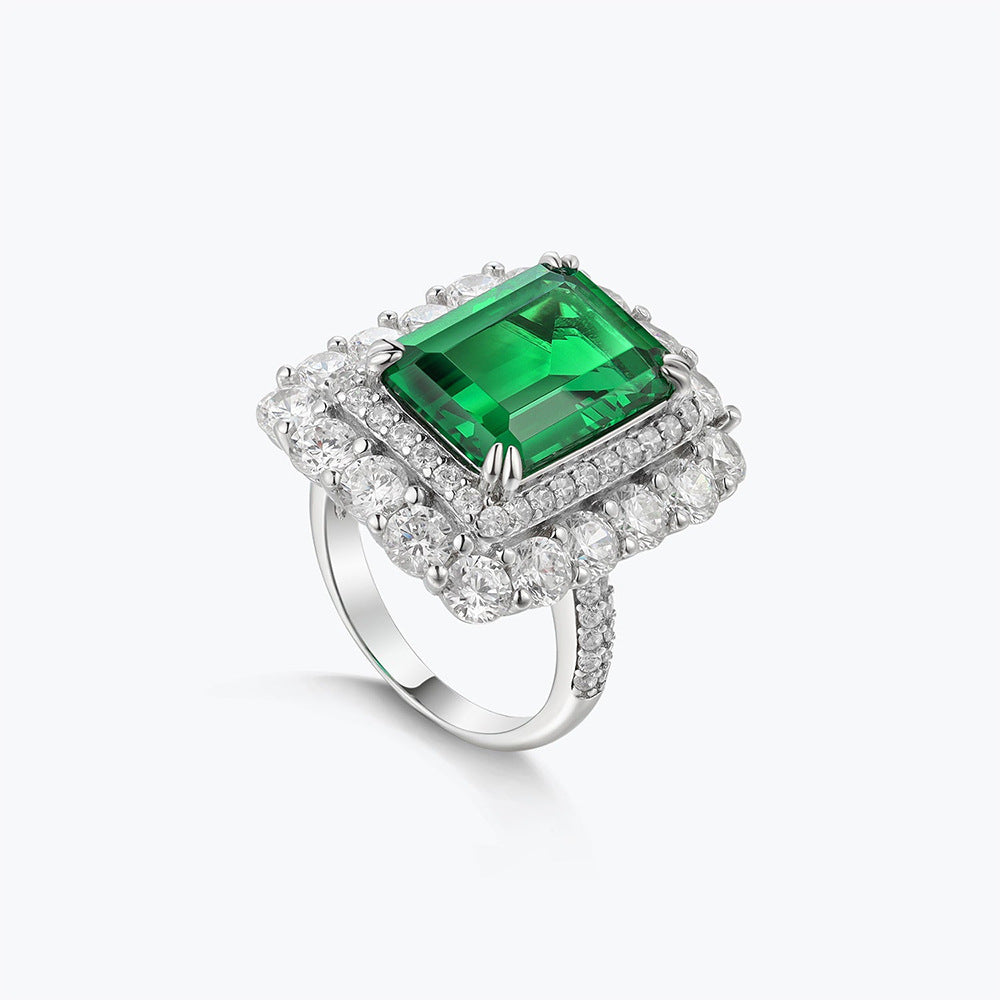 Light Luxury Style Sterling Silver Emerald Ring